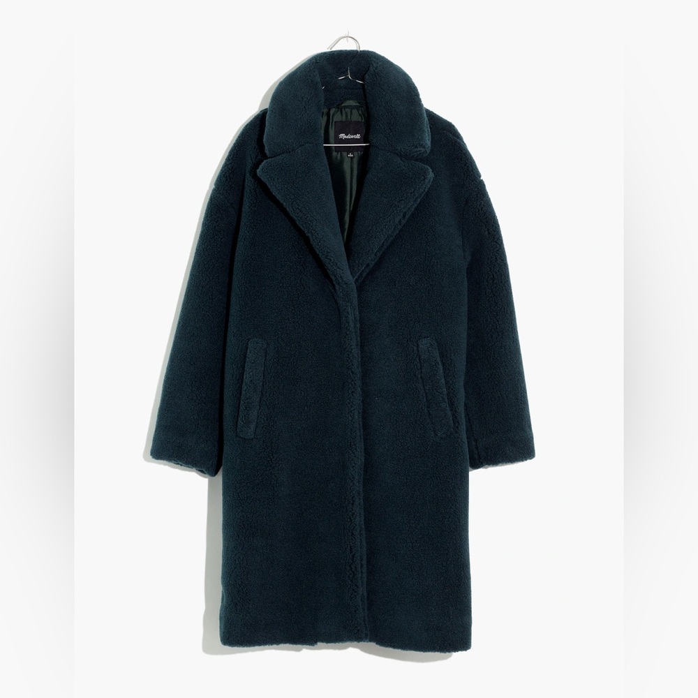Madewell Women’s Small (Re)sourced Sherpa Teddy Long Coat Smoky Spruce